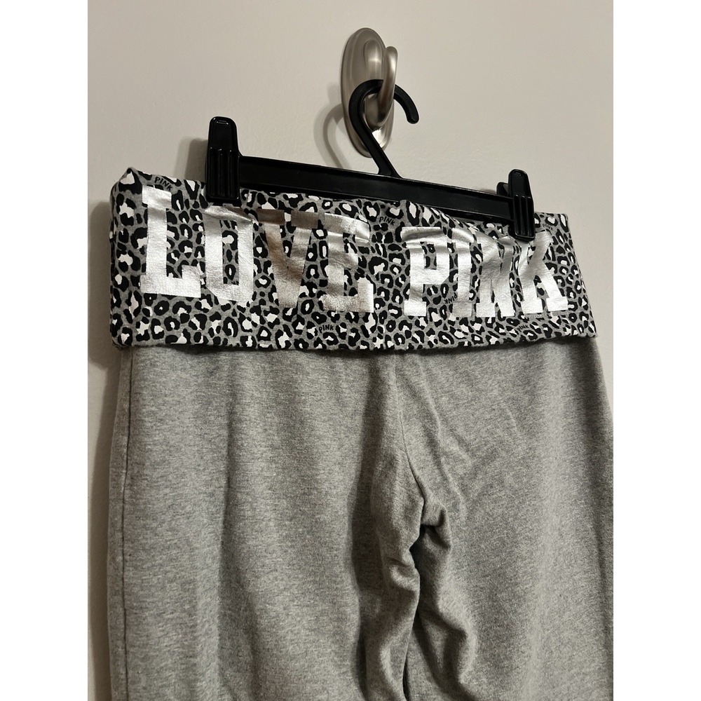Victoria's Secret VS PINK Y2k Foldover Yoga Pants Flare Gray Leopard Print
